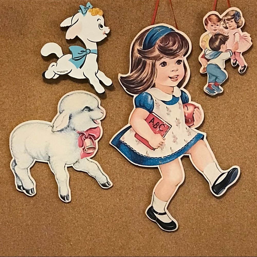 Vintage Mary, Little Lamb(s) and Friends pressboard decor